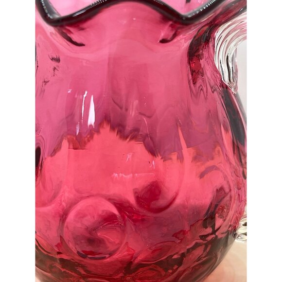 Vintage Pilgrim Glass Co. Cranberry 4" Mini Art Glass Pitcher - Picture 3 of 7